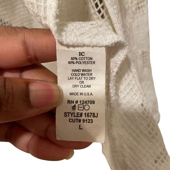 IC By Connie K Womens Duster L Open Front White Mesh Appliqué Overlay 3/4 Sleeve - Picture 9 of 9